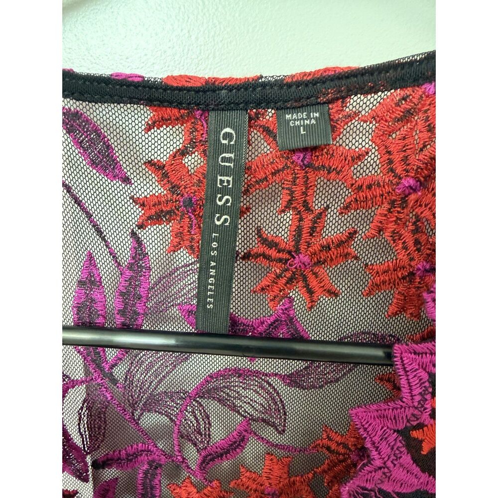 Guess Los Angeles Floral Embroidered Mesh Lace-Up Bodysuit NWOT Size L - Picture 7 of 7